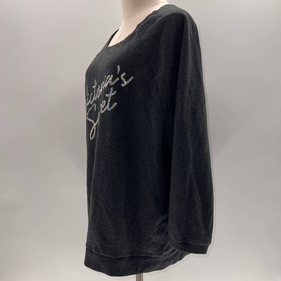 Victoria's Secret Gray with Sequin Graphic Crew Neck Pull Over Sweater- L - Picture 13 of 13
